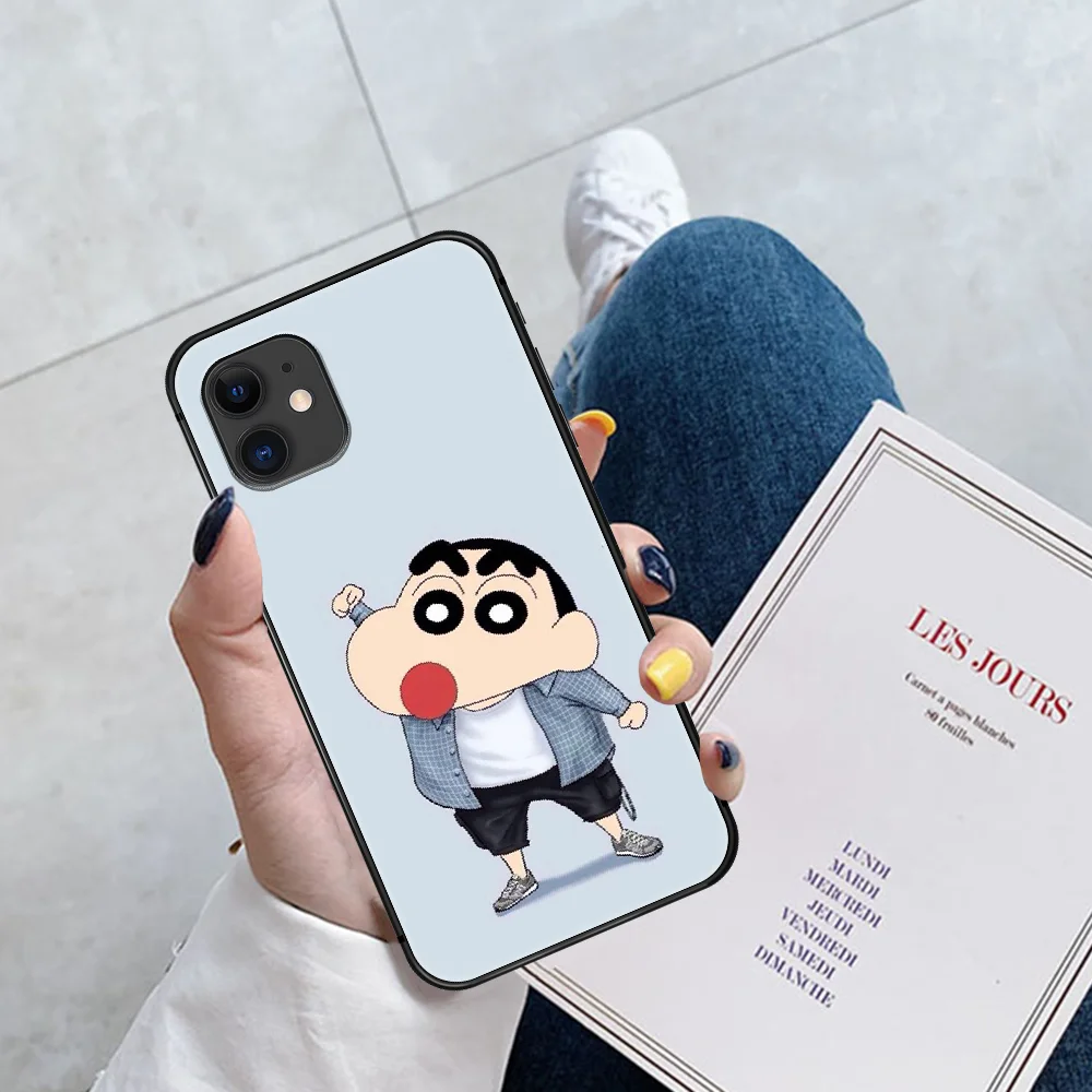 

Cartoon Cute Crayon Shin-Chan Phone Case For Iphone 5 5S SE 2020 6 6S 7 8 Plus 11 12 Mini X XS XR Pro Max black Waterproof