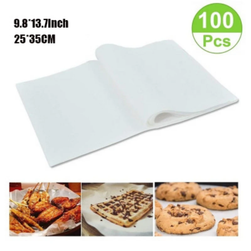 

NEW 100Pcs Parchment Paper Baking Sheets Non-Stick Pre-cut Baking Parchment Perfect For Grilling Air Fryer Cake Bread Cookie