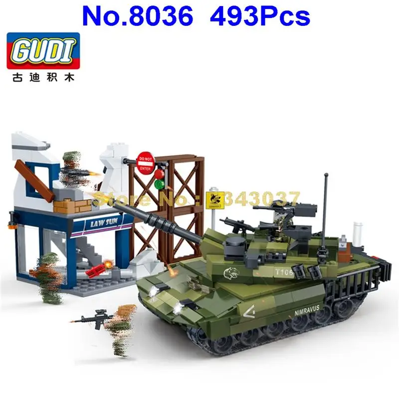Gudi 8036 493 шт Военный танк солдат оружие строительные блоки 3 фигурки игрушки