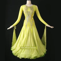 international standard ballroom dance dress new yellow shinny stone professional competition modern waltz cha cha dress