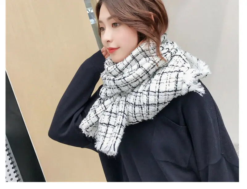 Women Pashmina Winter Plaid Warm Shawl Oversize Cashmere Wrap Stole Long Scarves | Аксессуары для одежды
