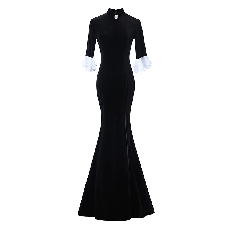 

Velour Womens Party Dress Chinese Style Floor-Length Evening Cheongsam Elegant Maxi Qipao Banquet Long Gown Retro Vestido S-XXXL