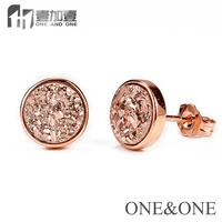 eyika hot sale trend crystal women jewelry natural druzy stud earring round 8mm rose gold earring opal drusy for womengirl