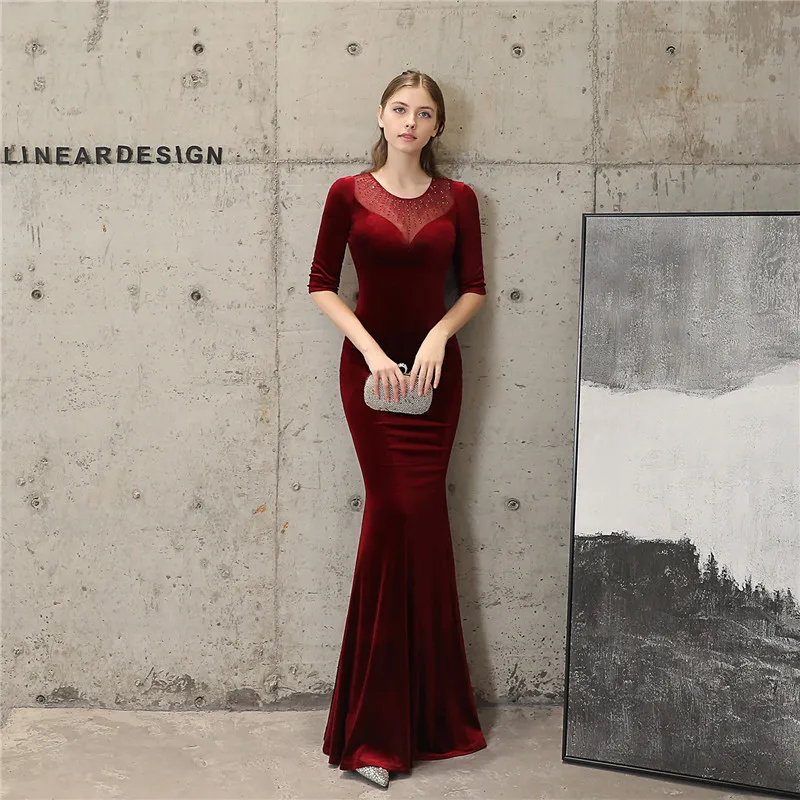

Velour Long Evening Dress 2020 New Mermaid Gown Ladies vestido largo fiesta noche elegante Annual Conference Vestidos De Gala