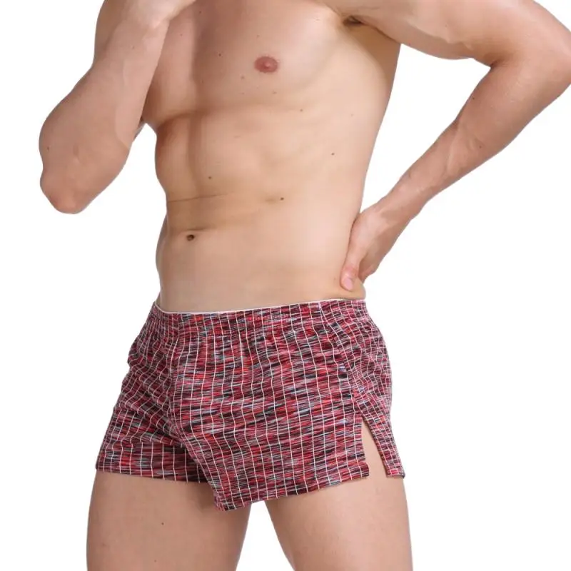 

summer Men Loose boxer Underwear Men cotton side slit comfortable lingerie Boxers Fashion home underpants pouch inside