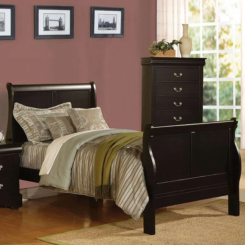 

Modern Bedroom Furniture Set With Wooden Bed Twin Bed In Black