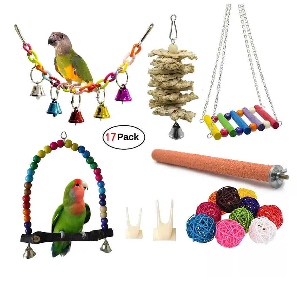 17 Packs Parrot Toys Bird Swing Chewing - Hanging Bell Birds Cage | Дом и сад