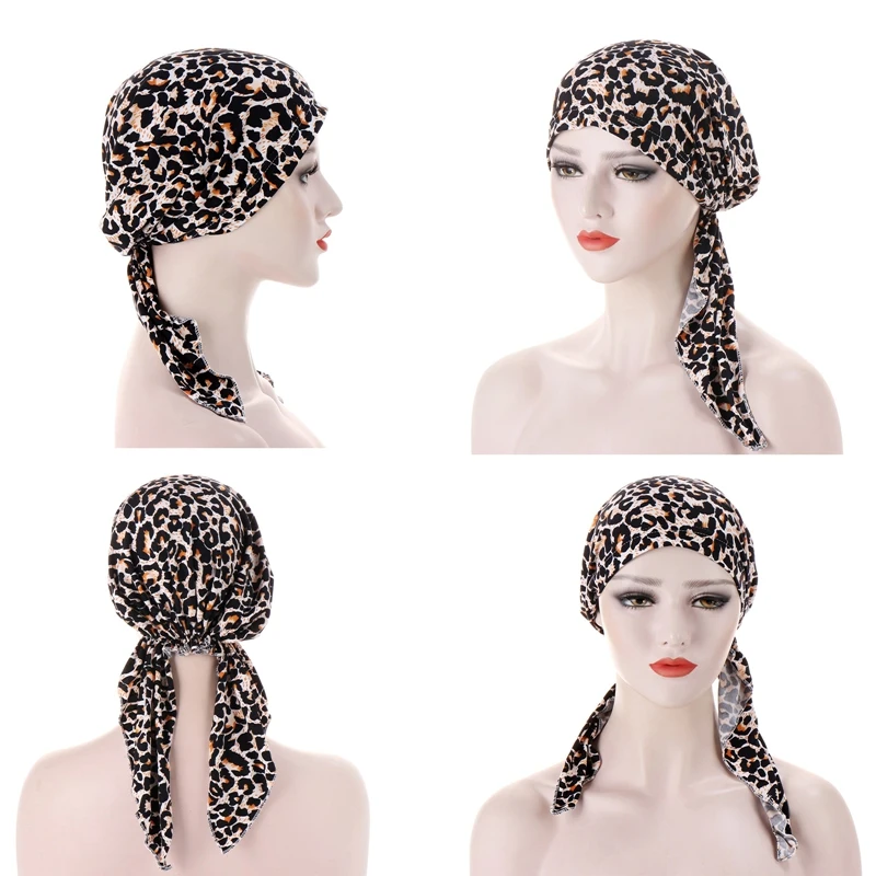 

New Muslim Women Soft Turban Hat Pre-Tied Head Scarf Printed Ladiess Chemo Cap Inner Hijabs Hair Accessories