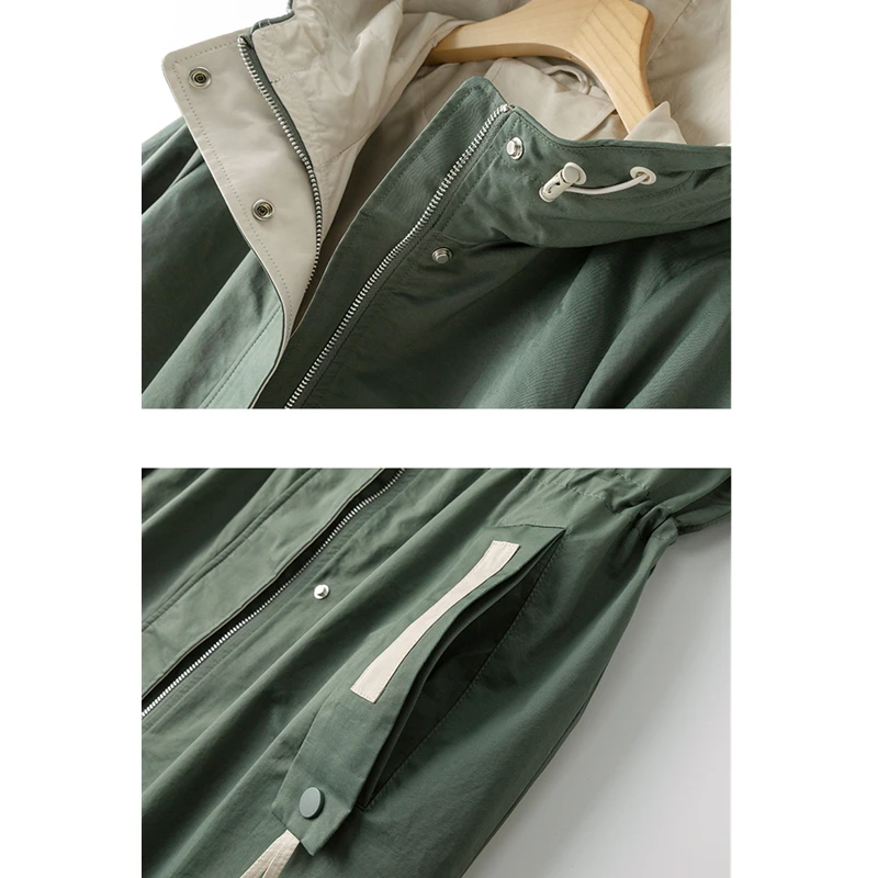 

Female 2021 Autumn New Windbreaker Fashion Slim Temperament Outerwear Casual Loose Plus Size Hooded Long Trench Coat Women Top