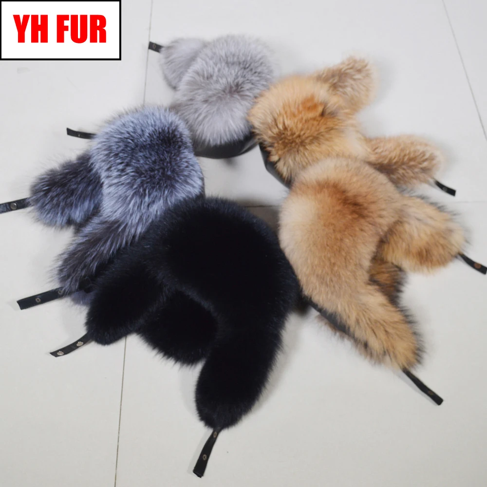 Мужские уличные зимние шапки бомберы из натурального Лисьего меха теплая мягкая