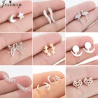 Серьги-гвоздики Jisensp в Корейском стиле с искусственными звездами, металлические серьги ручной работы с листьями волны для женщин и девушек, серьги-гвоздики для вечевечерние