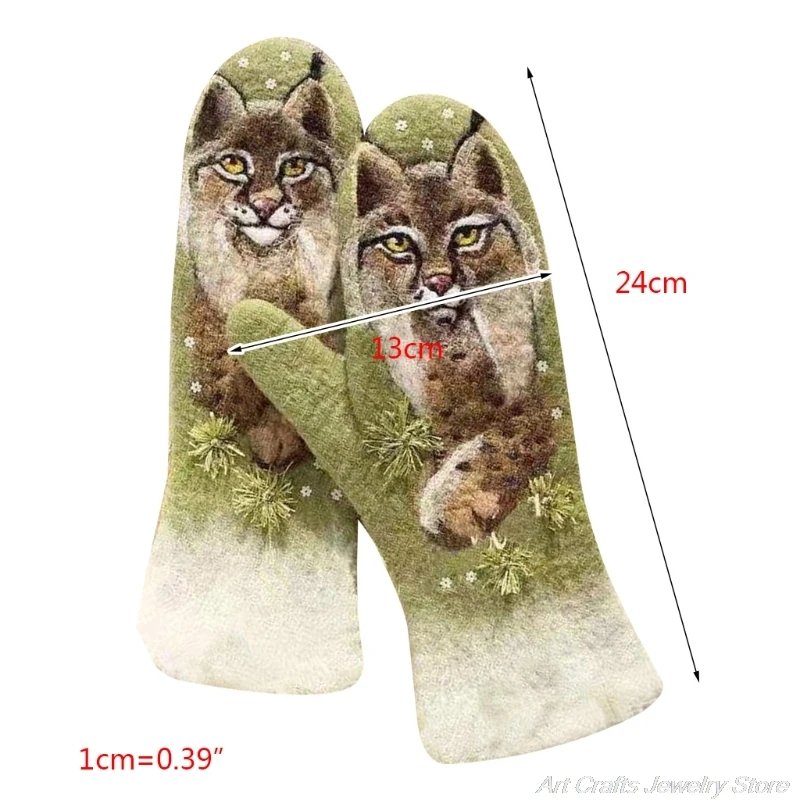 

Women Winter Faux Cashmere Full Finger Gloves Sweet Colorful Animal 3D Print Thicken Warm Windproof Thermal Mittens A20 21