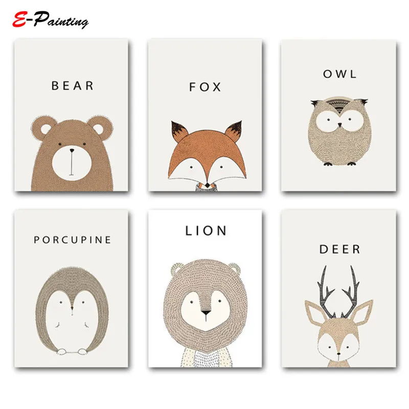 Modern Painting Canvas Cartoon Animal Deer Lion Bear Minimalist Art Poster Wall Picture Print Home | Дом и сад