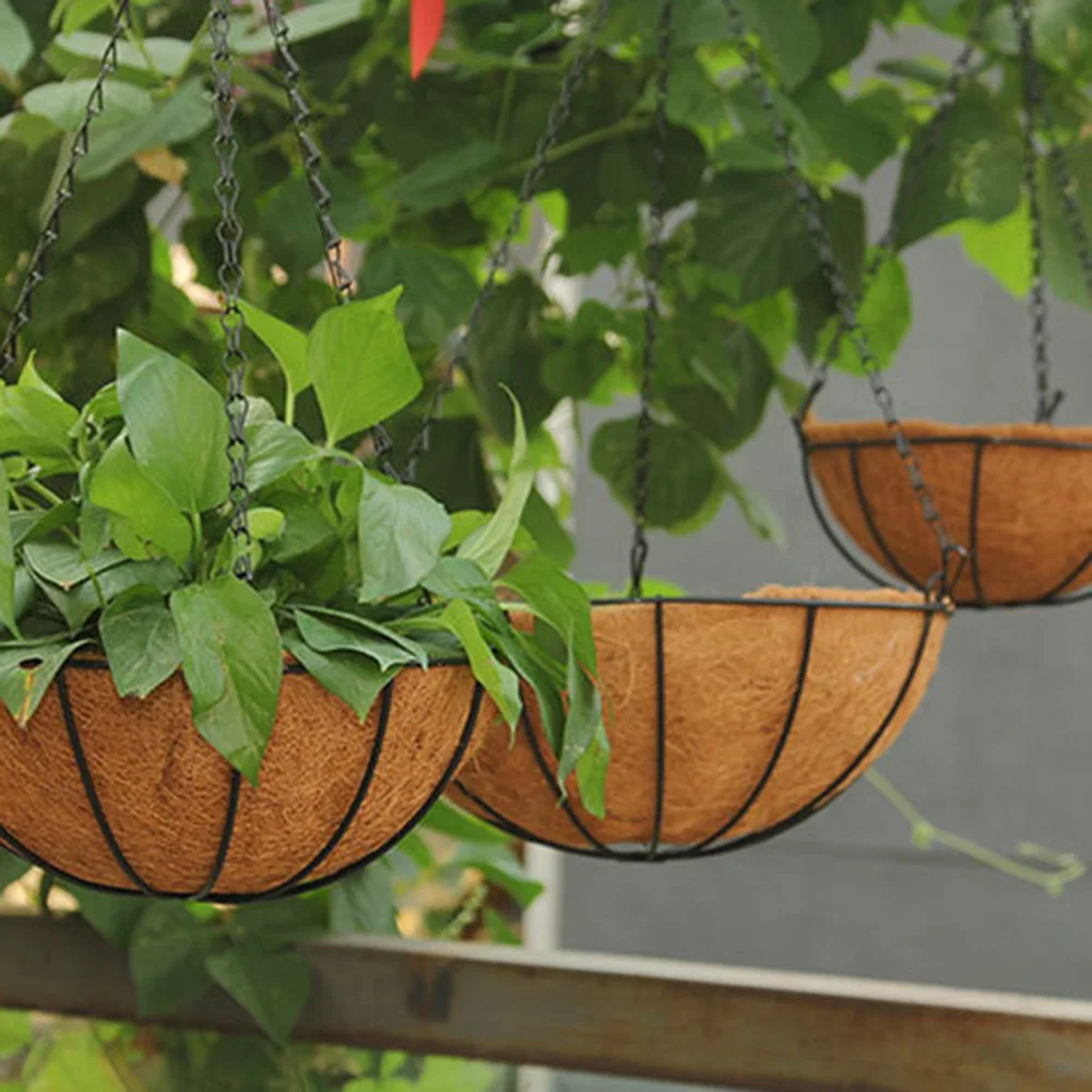 

300mm 12in Metal Hanging Planter Basket With Natural Coco Coir Liner Hanging Flowerpot Garden Supplies