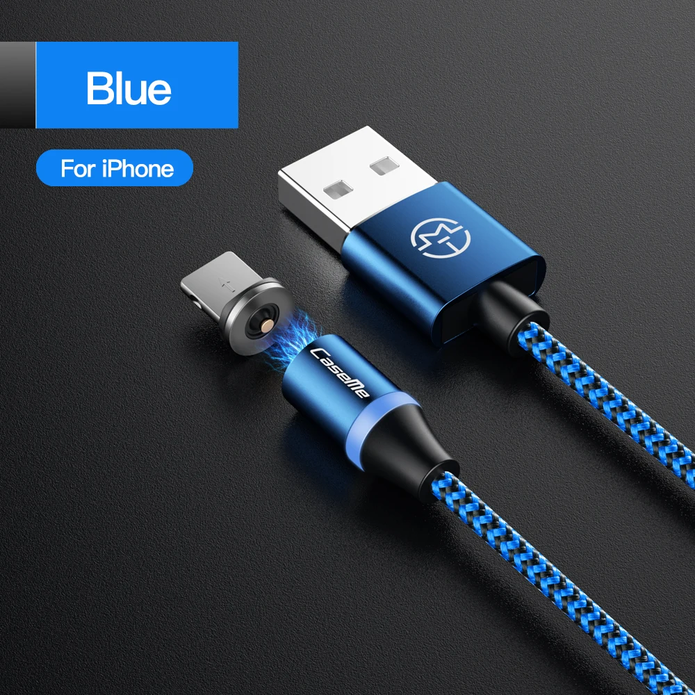 1 м нейлоновый Плетеный светодиодный индикатор Магнитный usb-кабель для быстрой зарядки кабель типа C для передачи данных Магнитный зарядный кабель микро-usb провод - Цвет: Blue For iPhone