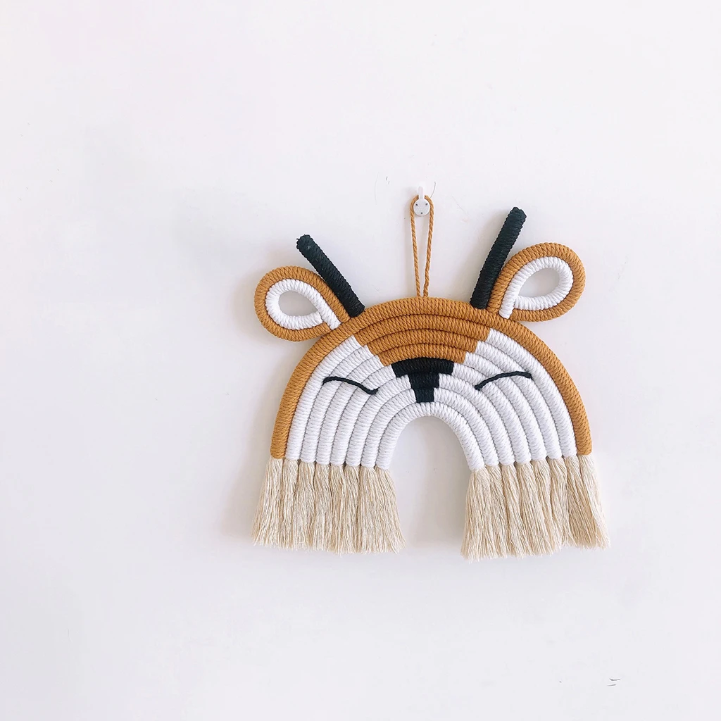

Nordic Style Deer Lion Macrame Rainbow Wall Hanging For Kids Room Decor Woven Animal Tapestry Wall Hanging Pendant Decoration