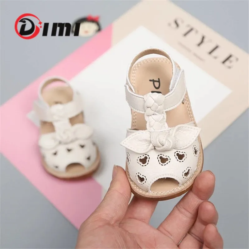 

DIMI 2021 Summer Baby Shoes 0-3 Year Princess Sandals Baotou Cutout Bow Soft Bottom Non-Slip Infant Sandals for Girl