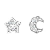 wangyao cute asymmetrical star moon small earrings female fashion zircon ladies ear jewelry