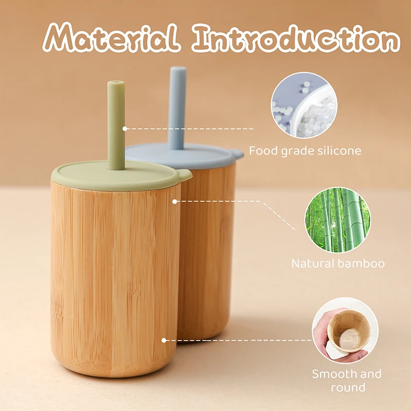 Taza de alimentaci&oacute;n con pajita para beb&eacute;s, vaso de bamb&uacute; para aprender a beber, vaso de entrenamiento con pajita, 1 unidad-1