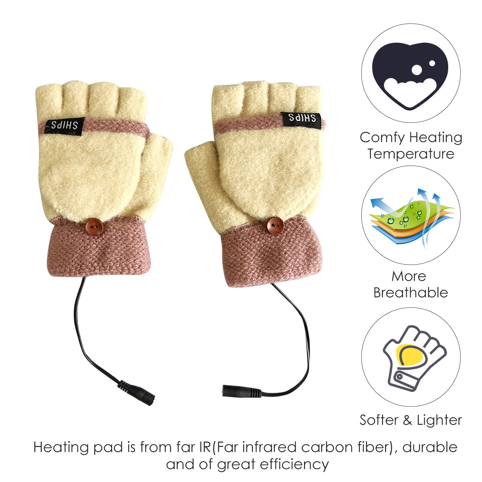 

5V USB Electric Heating Gloves Washable Comfortable Half-Finger Mitten Knitted Plush Heated Gloves Hand Warmer