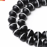 natural stone beads matte black agates beads with white line stripe round loose beads 15 strand 8 10 12 mm for jewelry making