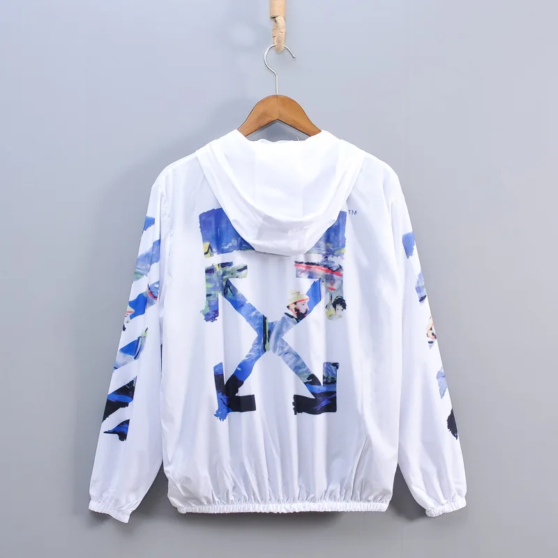 

21ss fashion off white graffiti oil painting arrow ow loose men and women couples hooded sunscreen windbreaker summer