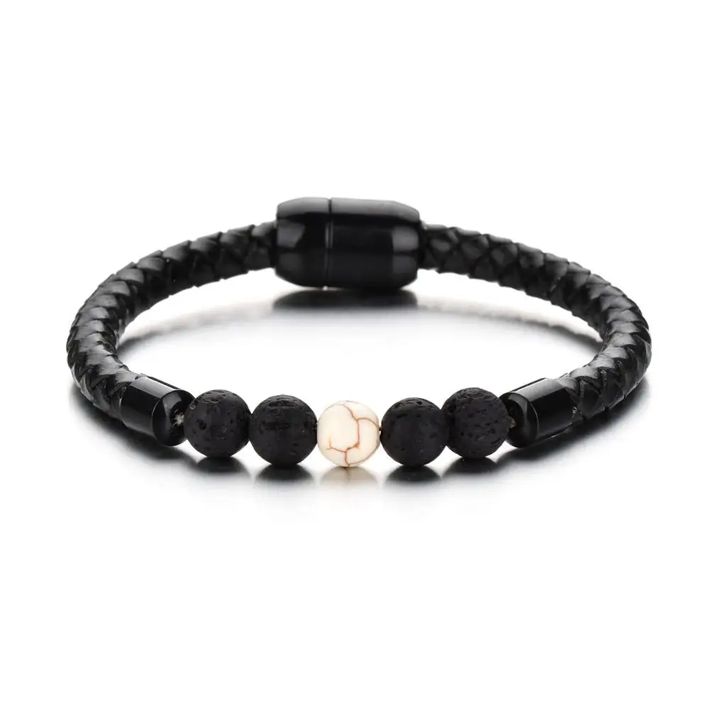 Women Beads Microfiber Leather Volcanic Stone Bracelet Fashion Unisex Jewelry Accessories | Украшения и аксессуары