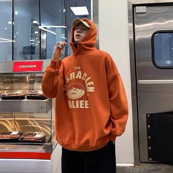 

Men's hooded clothes loose Korean trend mountain peak printing autumn and winter new student lovers