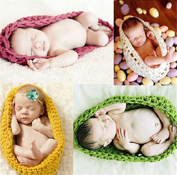 Cute Crochet Wool Sleeping Bags Newborn Baby Knitted Chunky Cocoon Swaddle Baby Pea Pod Photography Props Sleeping Bag