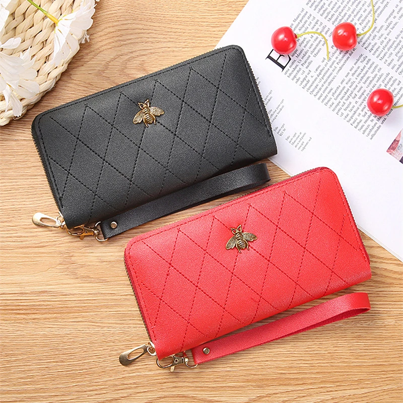 

Women's Wallet Lady Long Zipper Clutch Coin Purse Wholesale Small Bee PU Leather Retro Large Capacity New Fashion Phone Handbag