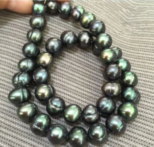 

baroque 18" 8-9 MM AAA SOUTH SEA Black green PEARL NECKLACE 925silver GOLD CLASP