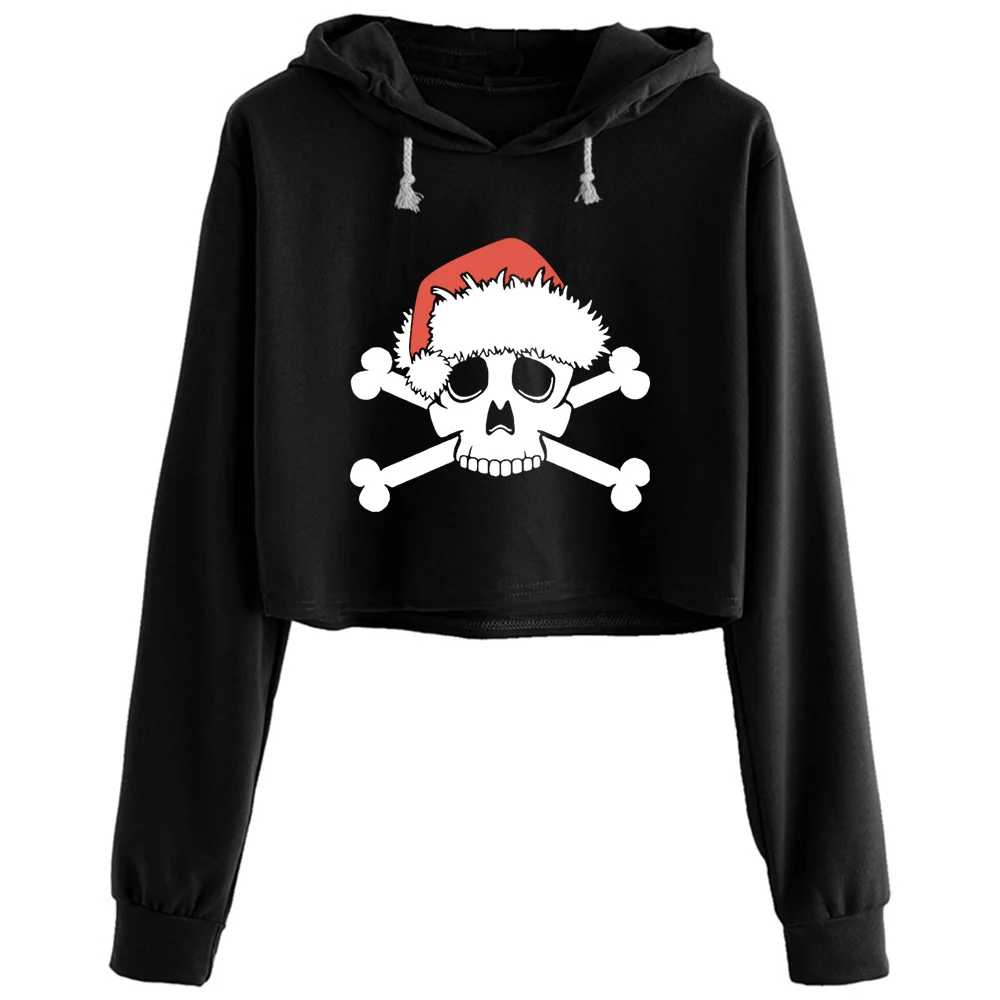 

Emo Santa Skull Merry Nightmare Christmas Skeleton Crop Hoodies Women Y2k Kawaii Goth Grunge Pullover For Girls