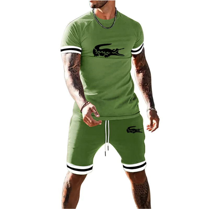 

Men's tight short sleeve T-shirt, fashion round neck suit, hip-hop casual top, T-shirt suit + Summer Shorts, 2021 new style