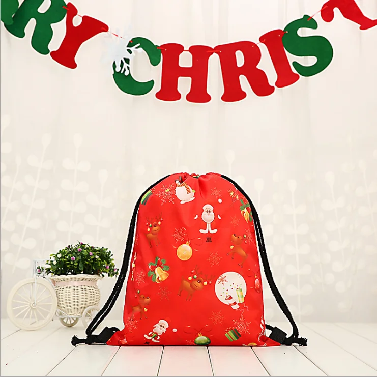 

2020 Customized Drawstring Christmas Candy Bag Travel Makeup Drawstring Bags Santa Gift Storage Handbag Anniversary Gift Bag