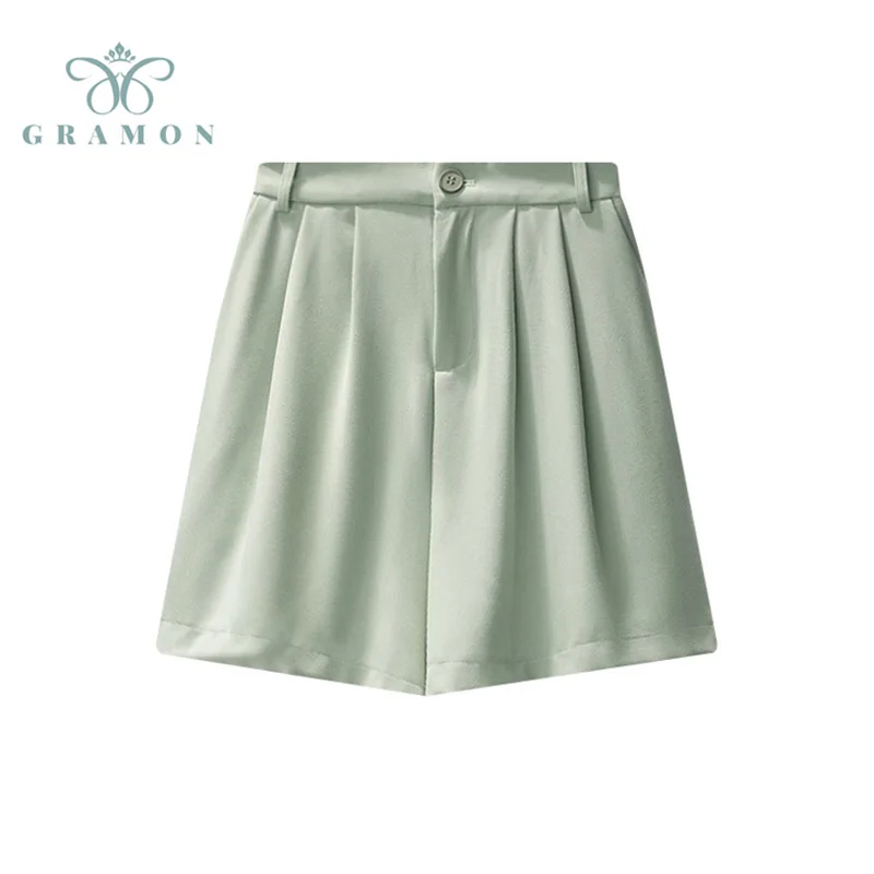 

2021 New Casual Simplicity Elegant Shorts Women's High Waist Solid Color Loose Shorts Summer Plus Size Wide Leg A-line Shorts