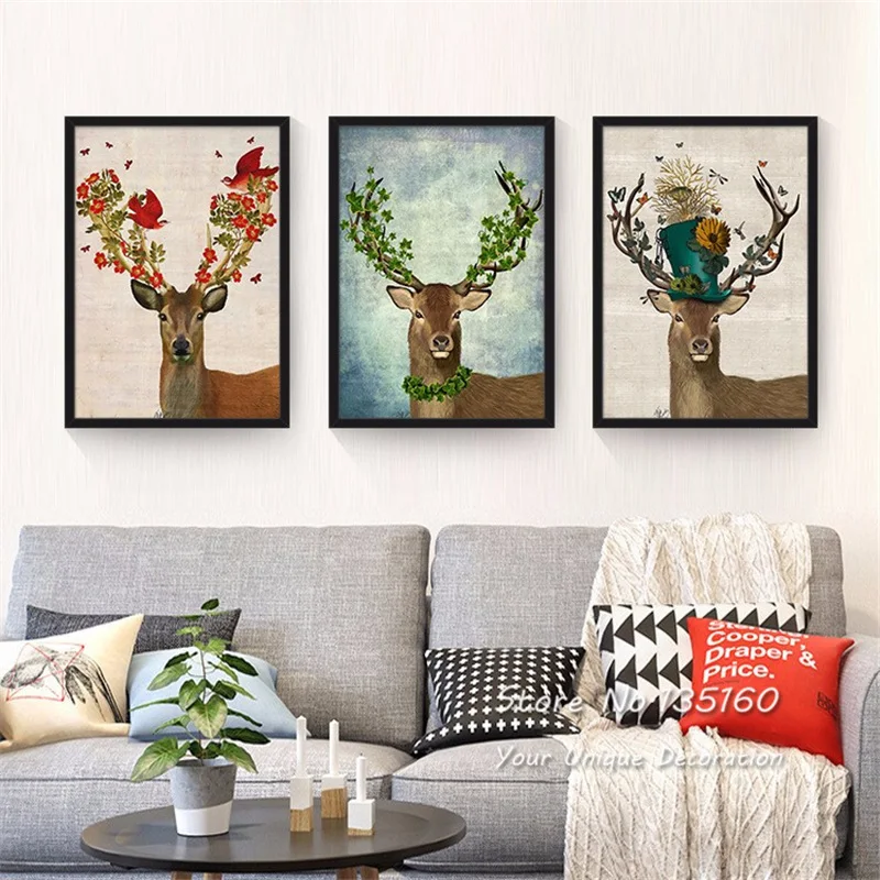 Домашний декор винтажные картины красочные рога удачи олень картина маслом
