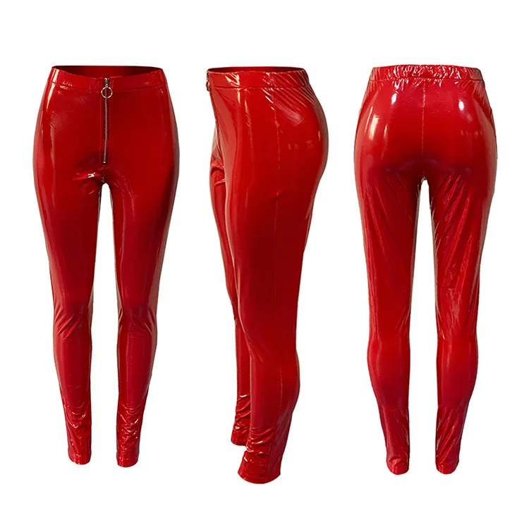 

Faux Leather Pants Women Ladies Sexy Pu Leather Pants Pantalones De Mujer Black Red Leather Trousers High Waisted Pants 2021
