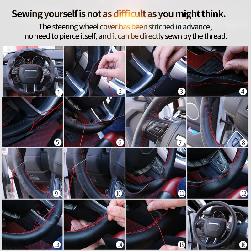Ручная швейная крышка рулевого колеса искусственная кожа оплетка с резьба иглы