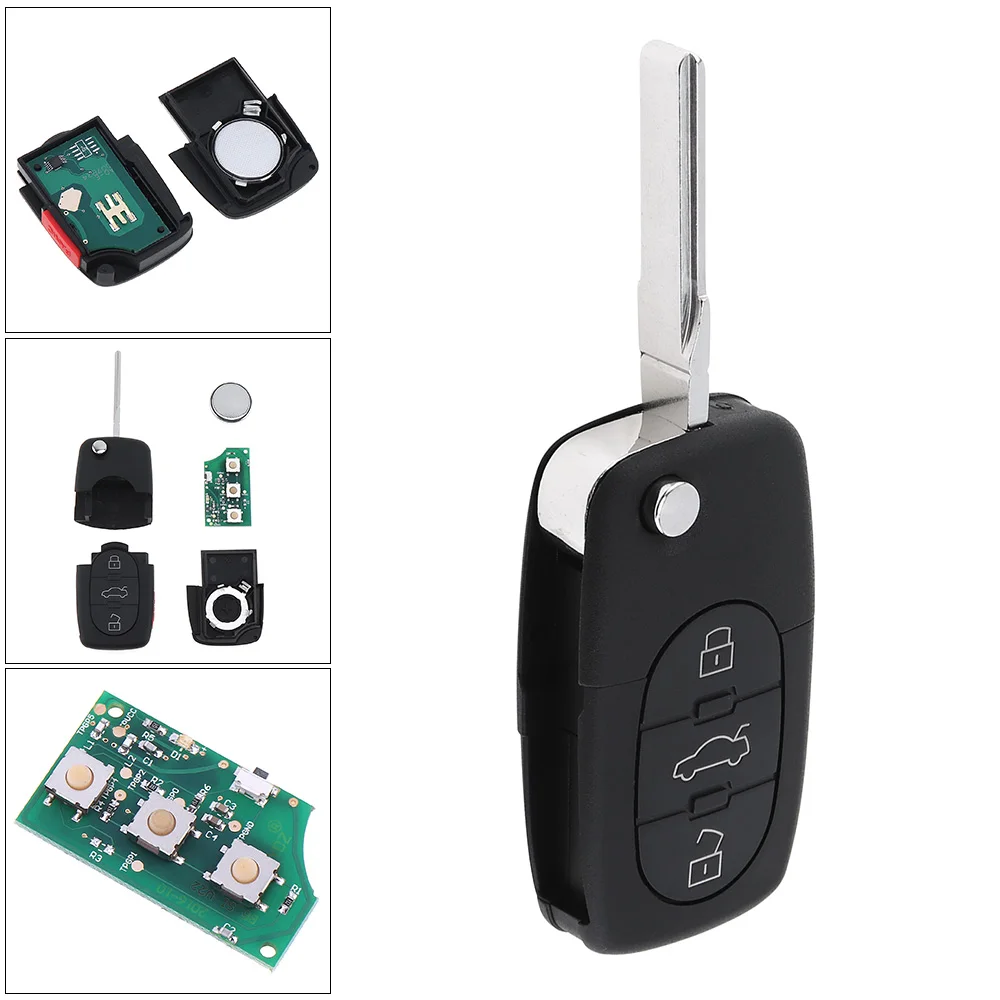 315MHz 4 Buttons Black Flip Uncut Keys Entry Remote Control Fob 4D0837231E Suitable for Audi A4 A6 A8 S4 TT S4 S6 S8
