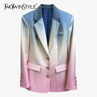 twotwinstyle patchwork hit color blazer for women notched long sleeve casual blazers female 2020 autumn fashion new clothing