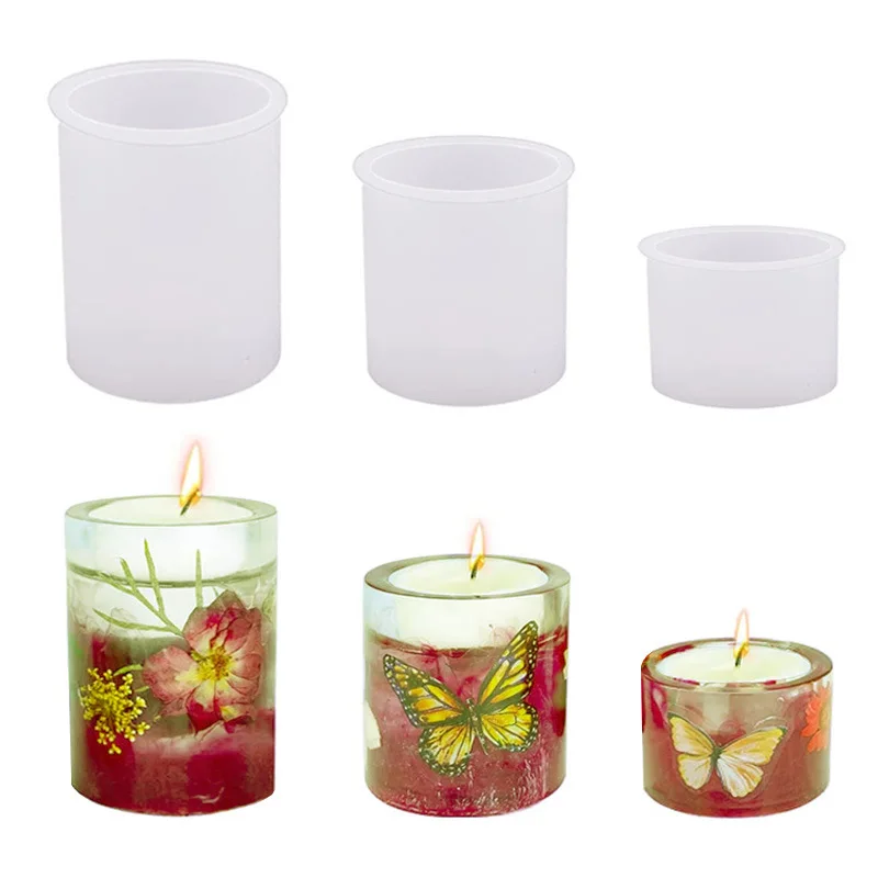 

DIY Crystal Epoxy Resin Mold Aromatherapy Candle Decoration Large Medium Small Cylindrical Candle Holder Silicone Mold