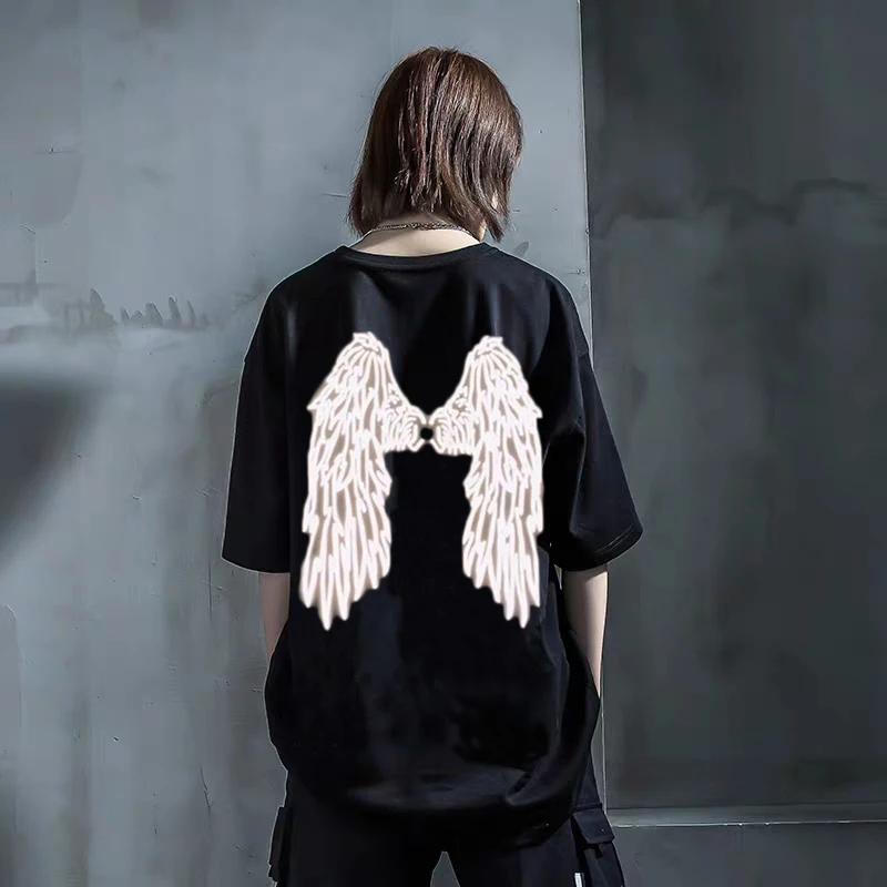

2020 new summer t-shirt women behind 3M reflective wings printed short-sleeved ins tide Korean loose half-sleeved shirt