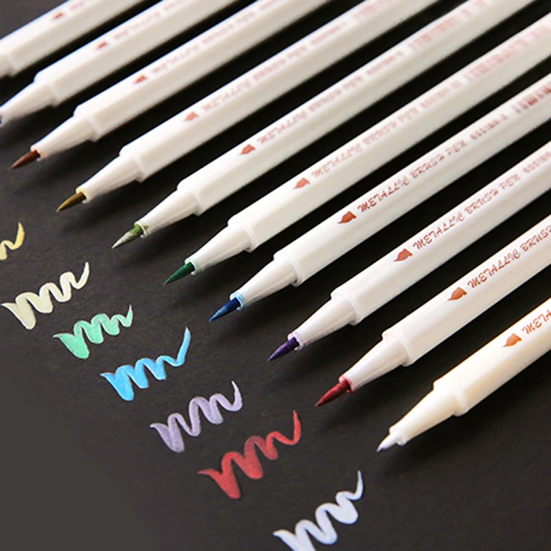 

10 Colors Metallic Marker Pen Scrapbooking Crafts Card Making Brush Round Head Art Pen Drawing Stationery Office Supplies