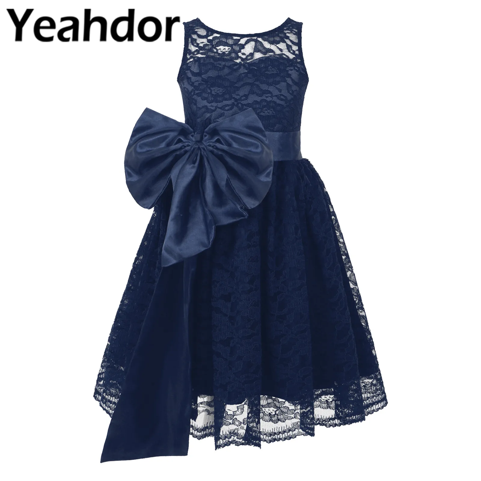 

Juior Birdesmaid Wedding Party Dress Flower Girl Dresses Elegant Kids Dresses for Girl Child Sleeveless Lace Bow Princess Dress