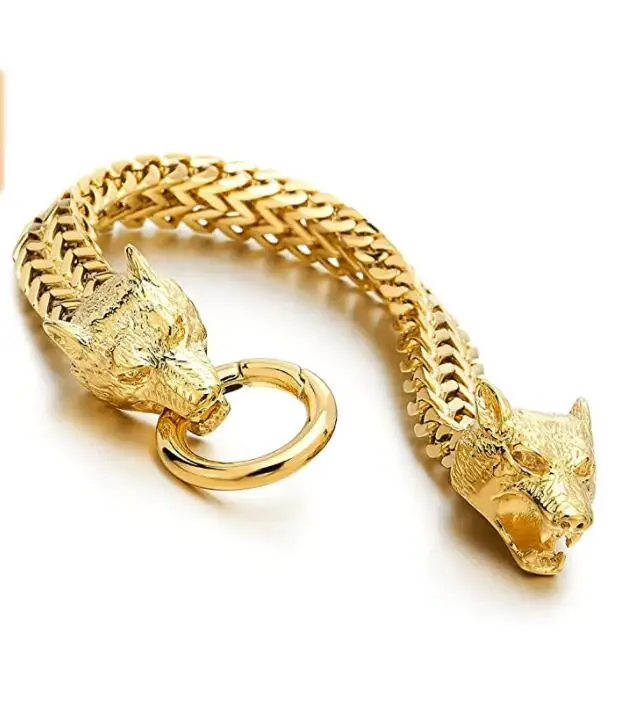 

Байкерский мужской браслет из нержавеющей стали с головой волка Франко звеньем панцирной цепи с пружинной застежкой кольца 12 мм 9 дюймов се...