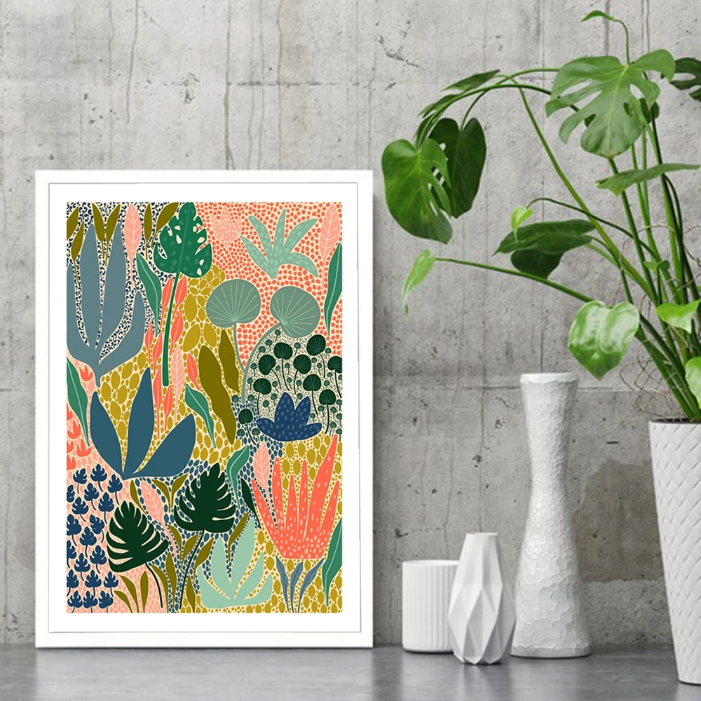 

Abstract Multicolored Green Garden PLants Wall Art Canvas Painting Picture Posters and Prints Gallery Aisle Unique Home Decor