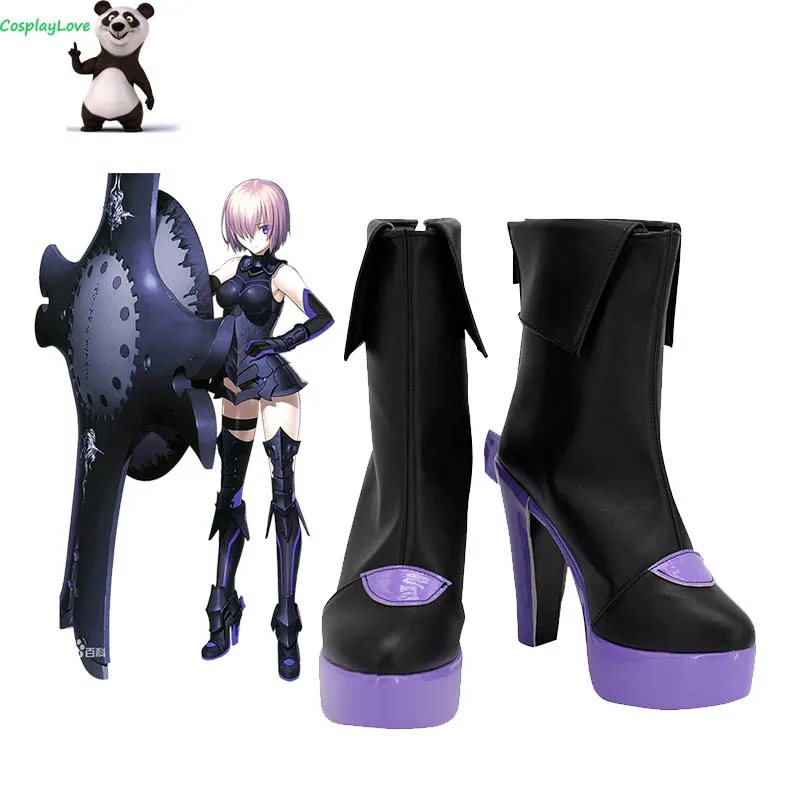 

FGO Fate Grand Order Cosplay Shoes Mash Kyrielight Black Purple Cosplay Shoes Long Boots Leather Custom Made For Halloween