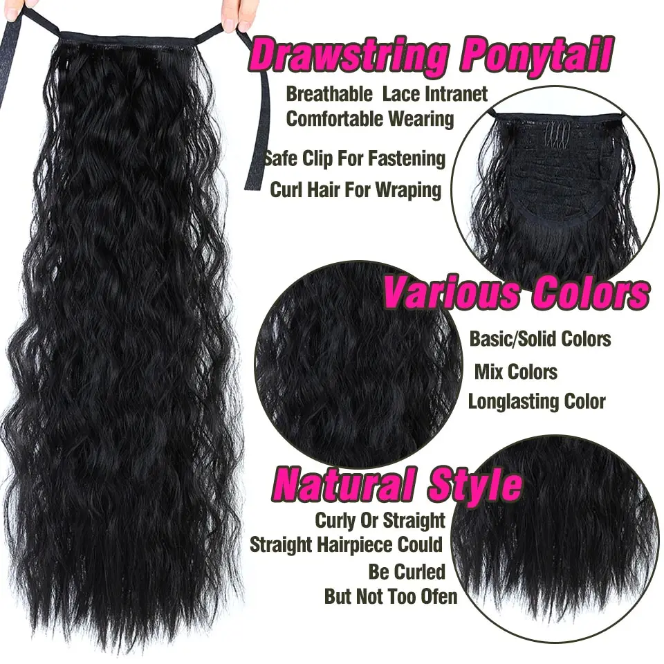 Xnaira Synthetic Drawstring Ponytail Long Afro Kinky Curly Pony Tail Natural Fake Clip In Hair Extensions Heat Resistant Fiber | Шиньоны и