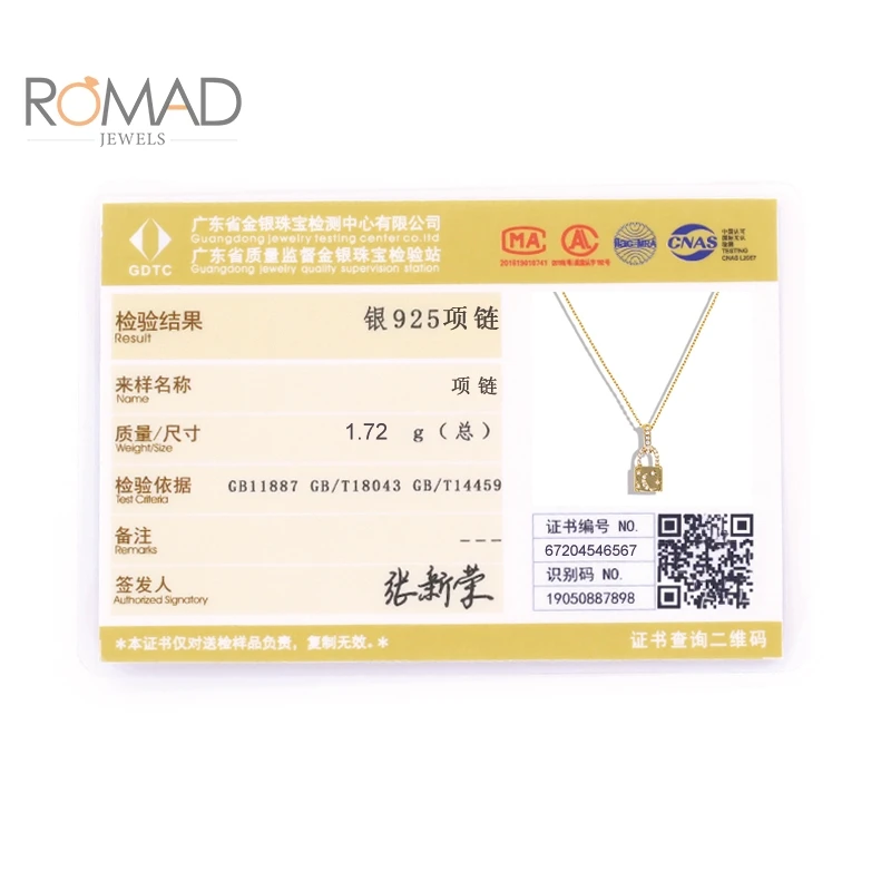 

ROAMD 2020 New Personalized 925 Sterling Silver Lock Diamond Necklace For WomenGold Necklace Girls Wedding Jewelry Bijoux