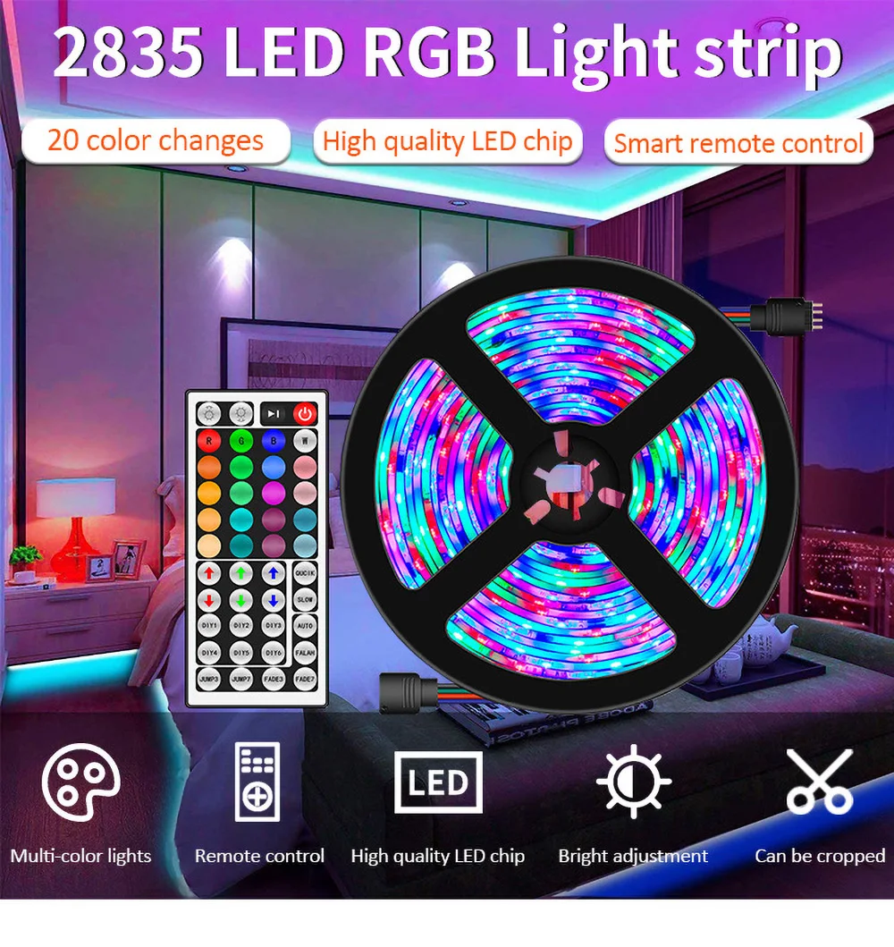 

RGB led strip 12v SMD 2835 10m 15m LED bare board/waterproof 44-key colorful Marquee led strip set
